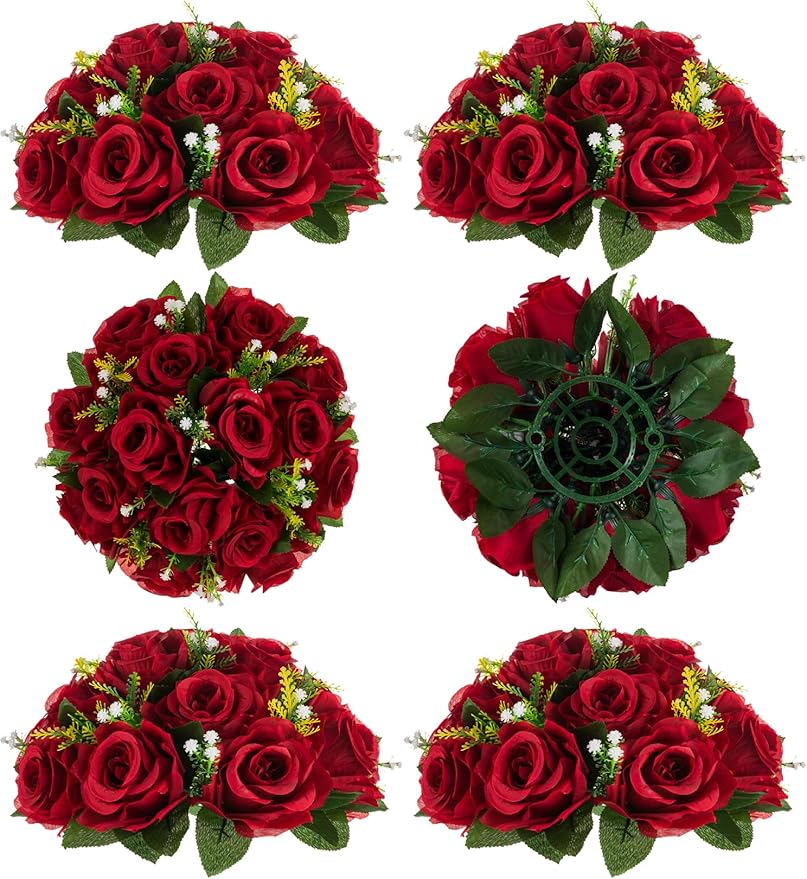 BLOSMON Flower Balls Wedding Rose Centerpieces: 6 Pcs Crimson Fake Flowers by Blosmon