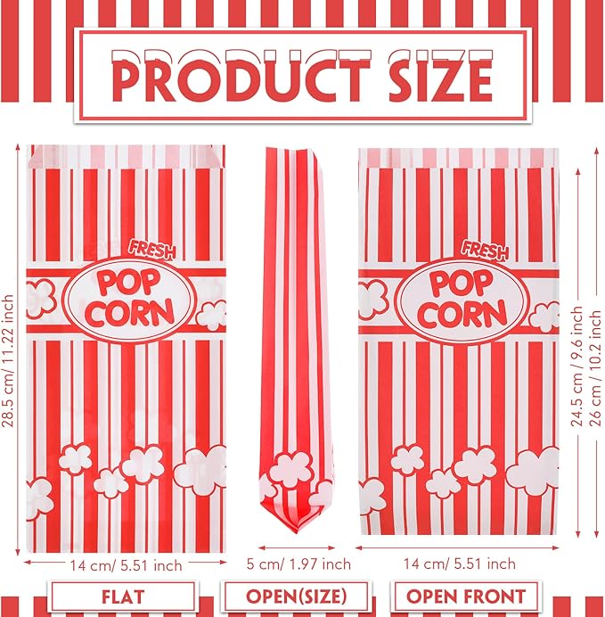 300 Pcs Popcorn Bags Paper Grease Resistant Popcorn Bags Disposable Red and - Image 2