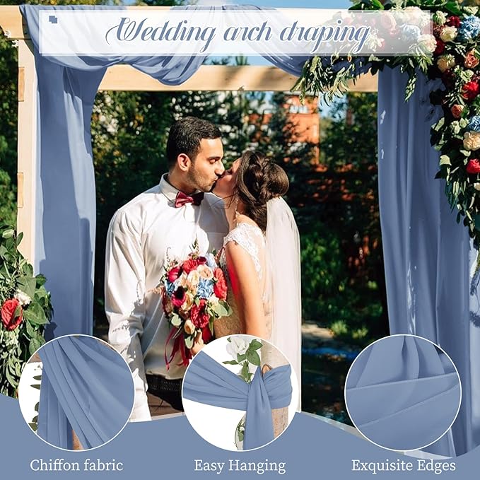 Wedding Arch Draping Fabric, 4 Panels 28" x20ft Dusty Blue Sheer Chiffon - Image 2