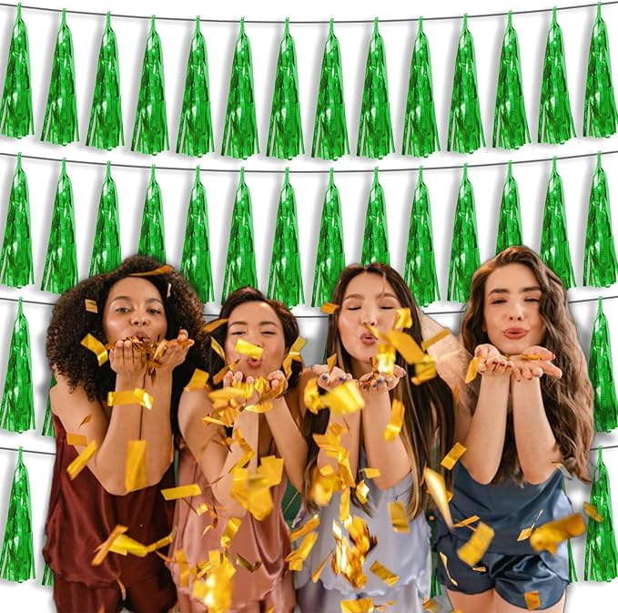 4P Green Foil Fringe Tassel Banner Garland Metallic Tinsel Streamers Wall - Image 6