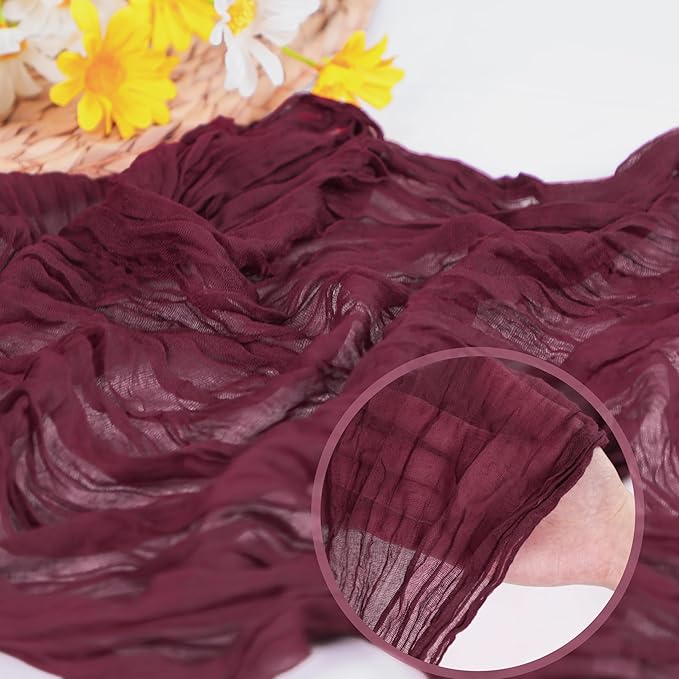 Snowkingdom 10 Ft Burgundy Red Fall Thanksgiving Cheesecloth Table Runner - Image 2