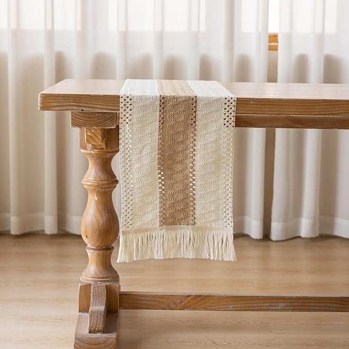 Keketo Boho Table Runner Cream Beige Brown - Image 5