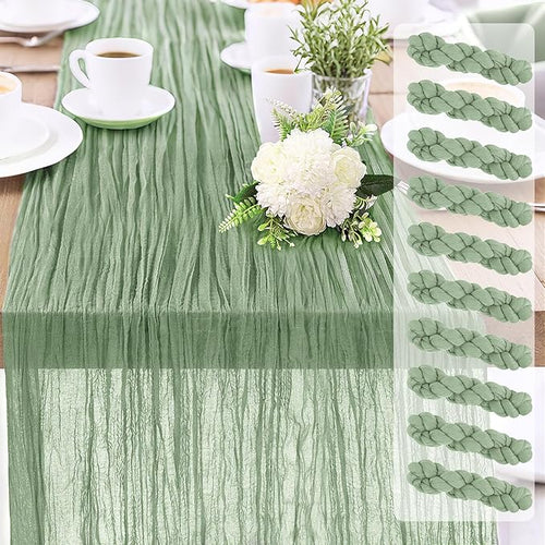 10-Pack Sage Green Cheesecloth Table Runners – 10FT Boho Rustic Gauze Fabric by Unknown