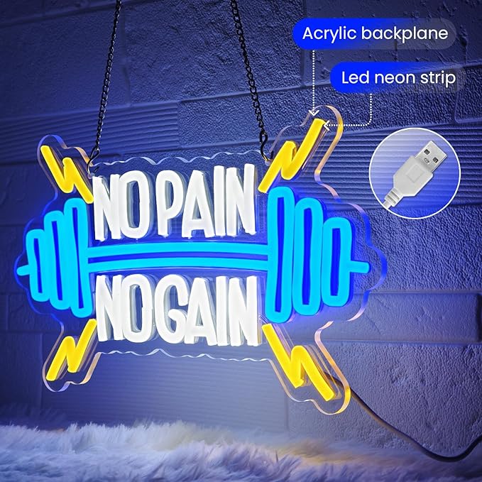 No Pain No Gain Neon Sign for Gym Wall Decor, Led Sign, Neon Lights for Bedroom - Image 2