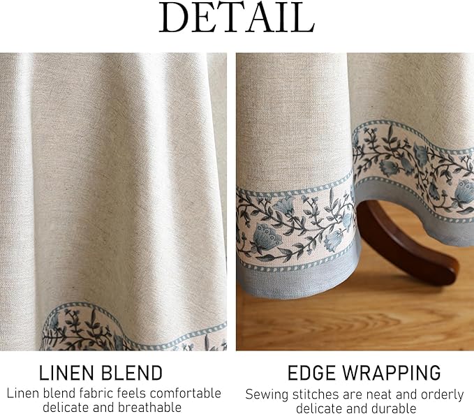 ISAENNE Designer Vintage Linen Elegant Round Tablecloth, Chinoiserie Floral - Image 5