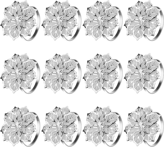 KPOSIYA Hollow Out Flower Napkin Ring Holder Metal Napkin Rings Set of 20 by KPOSIYA