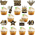 36PCS Happy 40th Birthday Cupcake Toppers Double Sided Black Gold Forty Hello by ZHUOWEISM
