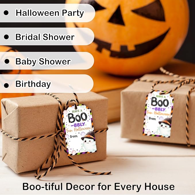 50 Pcs Halloween Tags with String, 2.1"×3.5" Ghost Paper Gifts Tags, Boo Trick - Image 6