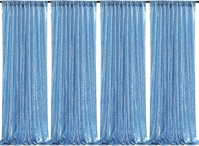 Baby Blue Christmas Backdrop Curtains 4 Pieces 2FTx8FT Sequin Photography by QueenDream