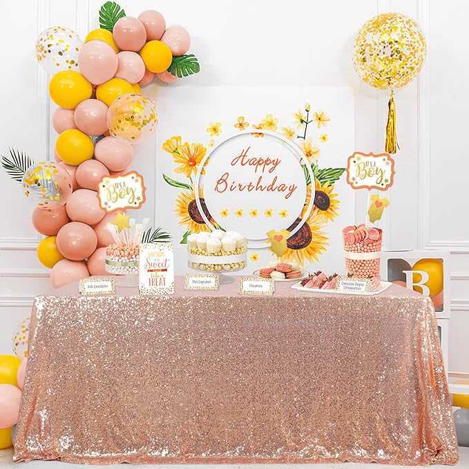 QueenDream Tablecloth 90x156 Rectangle Sequin Table Cloth Rose Gold Wedding - Image 6