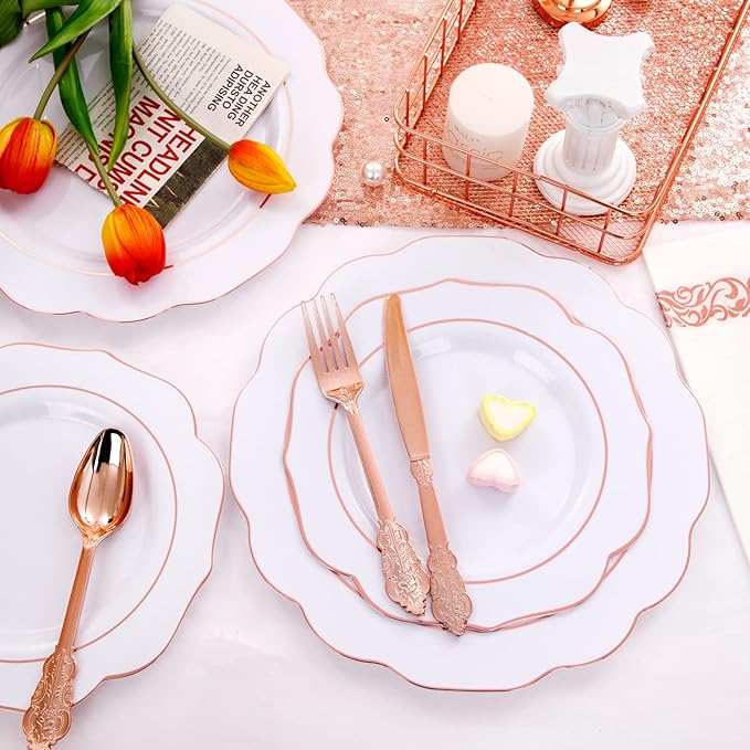 NOCCUR 175PCS Rose Gold Plastic Plates - Image 2