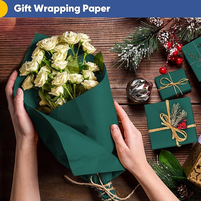 Vanhench Green Wrapping Paper Roll 17.5"×963", Solid Color Art Green Kraft - Image 6