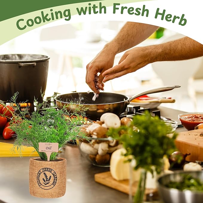 5 Herb Indoor Garden Kit-Burlap Pots, Organic Seeds & Complete Growing Herb - Image 4