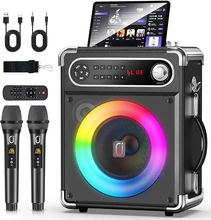 Karaoke Machine with 2 Wireless Microphones, 【Upgraded 6.5"Woofer & by JAUYXIAN