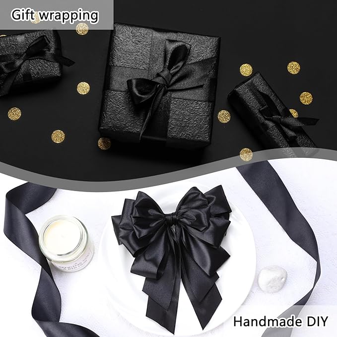 NESCCI 100 Yards Ribbon, 1-1/2 Inch Black Satin Ribbon, Single Face Satin - Image 6