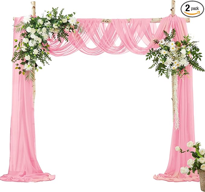 VACVELT Wedding Arch Draping Fabric Blush Pink Chiffon, 2 Panels Sheer Drapes by VACVELT