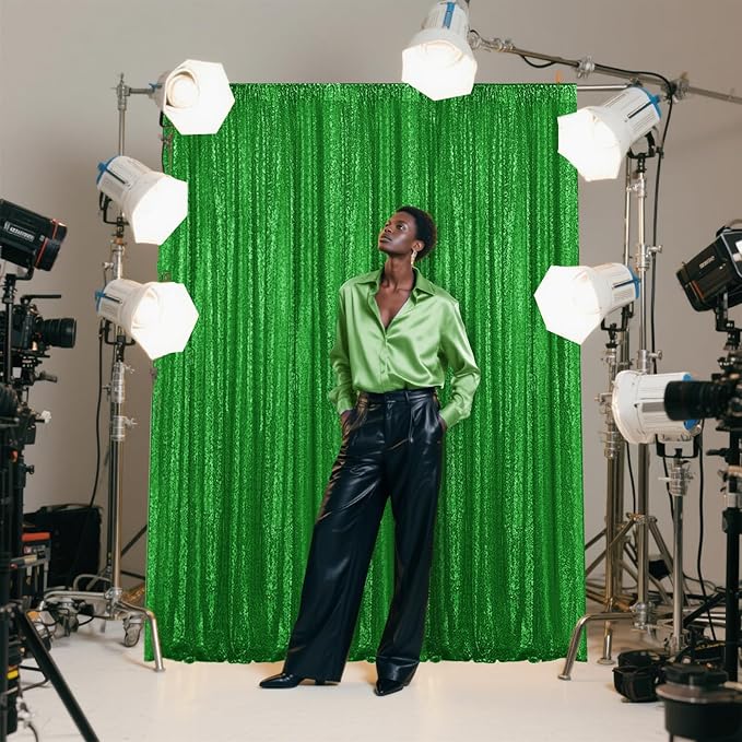 Green Sequin Backdrop Curtain 4 Pieces 2FTx8FT Glitter Photography Backdrop - Image 7