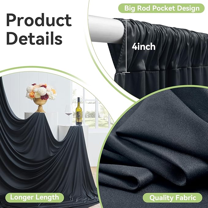 40ftx12ft Wrinkle Free Black Backdrop Curtain, 8 Panels 12FT Height Black - Image 7