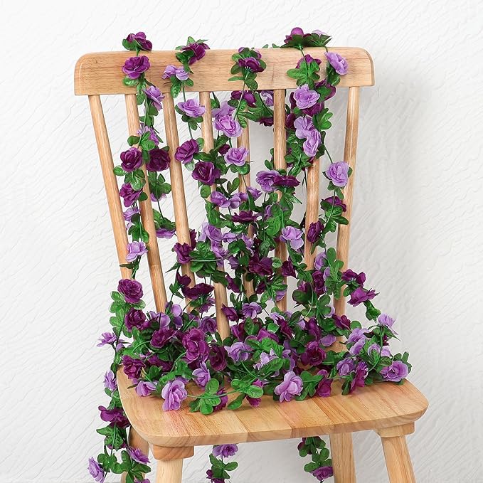 KHOYIME 9 Pack 72 FT Artificial Flower Garland, Fake Purple Roses Vines Silk - Image 5