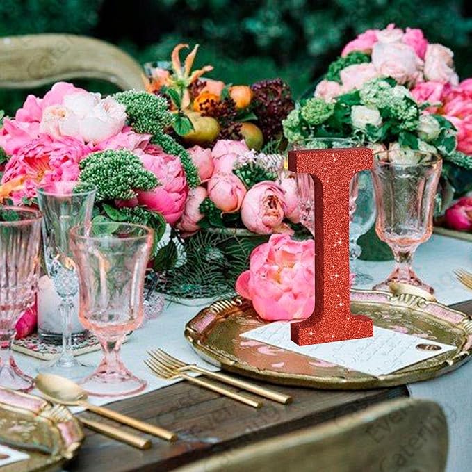 TONIFUL 8 Inch Red Glitter Letter I Table Centerpiece A-Z Red Birthday Party - Image 6