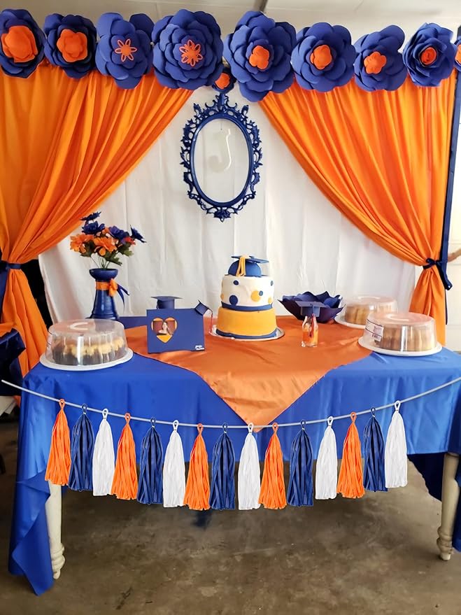 15PCS Navy Blue Orange White DIY Party Tassel Garland Paper Banner Streamer - Image 4
