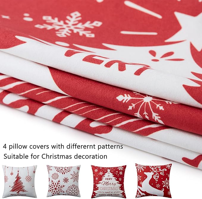 NANAN Christmas Pillow Covers 18x18 Inch Set of 4 Decorative Farmhouse Throw - Image 3