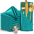 12 Pieces Teal Satin Napkins, Silky Soft Smooth Washable Napkins by Eychei