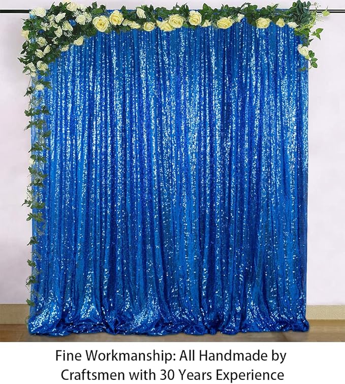 ShinyBeauty Royal Blue 8FTx8FT Sequin Photo Backdrop Sequin Backdrop Curtains - Image 3