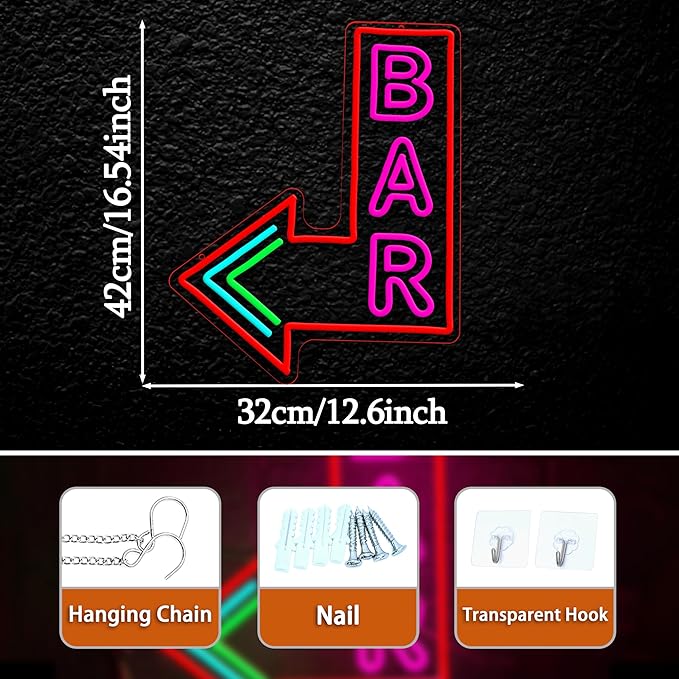 Bar Neon Sign with Dimmer switch, Colorful Bar Led Neon Light Pink Letter Light - Image 4