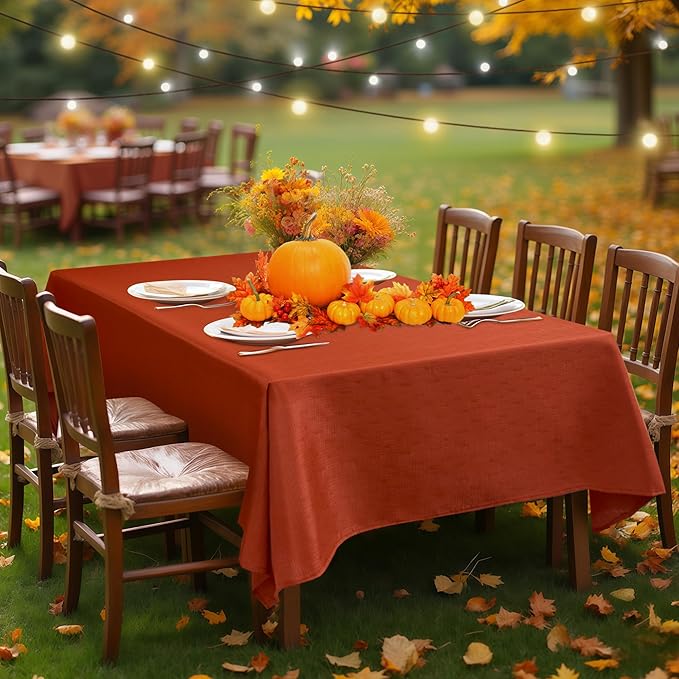Fitable 2 Pack Faux Linen Fall Tablecloths, Wrinkle Proof Fabric Table Cloth - Image 9