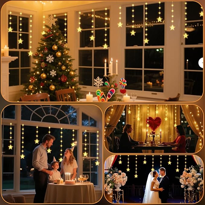 Rechargeable Stars Christmas Window Lights, IP65 Waterproof 90 LEDs 54 Stars - Image 8