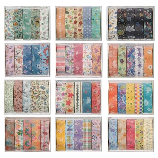 YUBBAEX 60 Rolls Value Washi Tape Pack Retro Arts Masking Tape Basic Patterns - Image 3