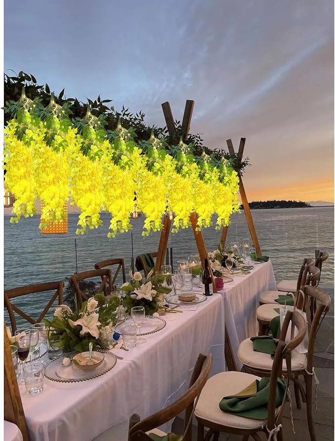 12 Pack Yellow Wisteria Hanging Flowers Garland - Image 5