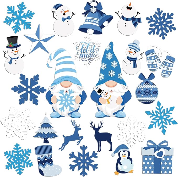Xuhal 25 Pcs Christmas Magnets Decoration Winter Blue Gnome Snowman Snowflake by Xuhal