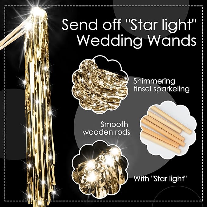 100 Pcs Lighted Wedding Wands LED Tinsel Wands Light up Streamers Sparklers - Image 2