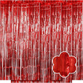 5 Pack Red Foil Curtain Backdrop 3.2ft x 9.8ft Metallic Tinsel Foil Fringe by Ohiyoo