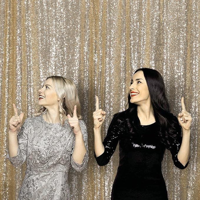 JYFLZQ Champagne Sequin Backdrop Curtains 7ft x 7ft 1 Panel Glitter Photo Booth - Image 2