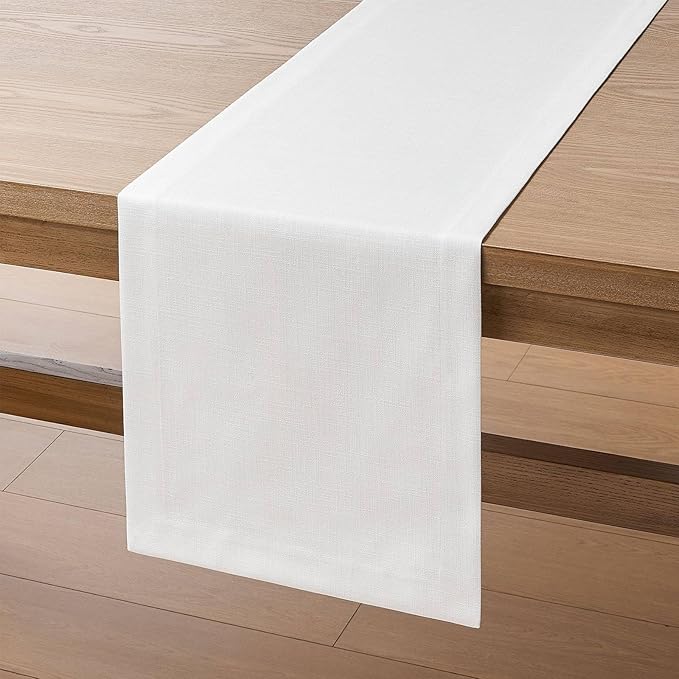 ZeeMart Linen Textured Border Table Runner, 14 x 108 Inch White, Farmhouse - Image 7