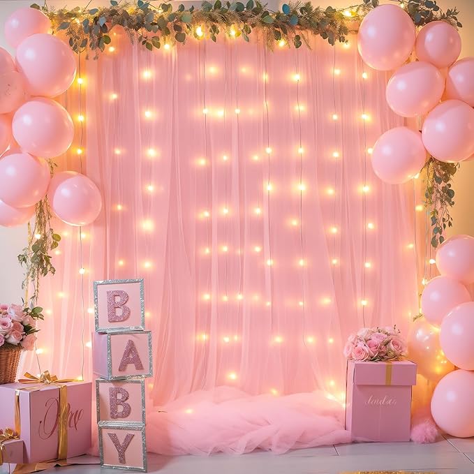 Sheer Backdrop Curtains with Lights String - Image 2