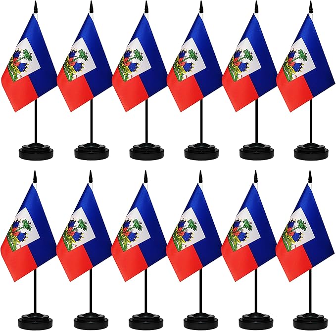 12 Pack Haiti Desk Flags Set, Haitian Small Mini Table Office Flags by BCLin