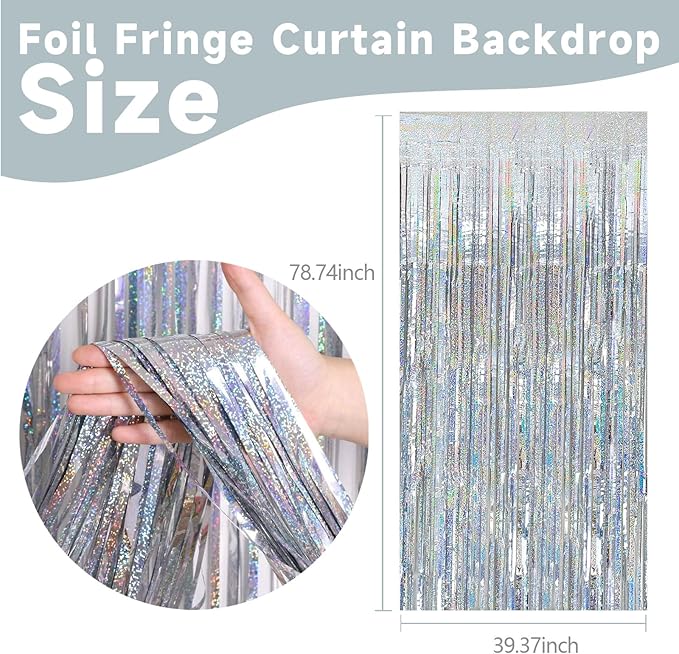 10 Pack Silver Tinsel Foil Fringe Curtains Party Decorations Streamers - Image 2