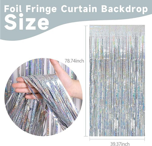 10 Pack Silver Tinsel Foil Fringe Curtains Party Decorations Streamers - Image 2