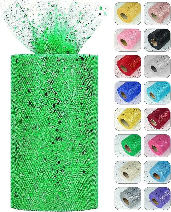 Glitter Tulle Rolls, 6” by 50 Yards Sparkling Tulle Spool Ribbon Sequin Tulle by Miegecha