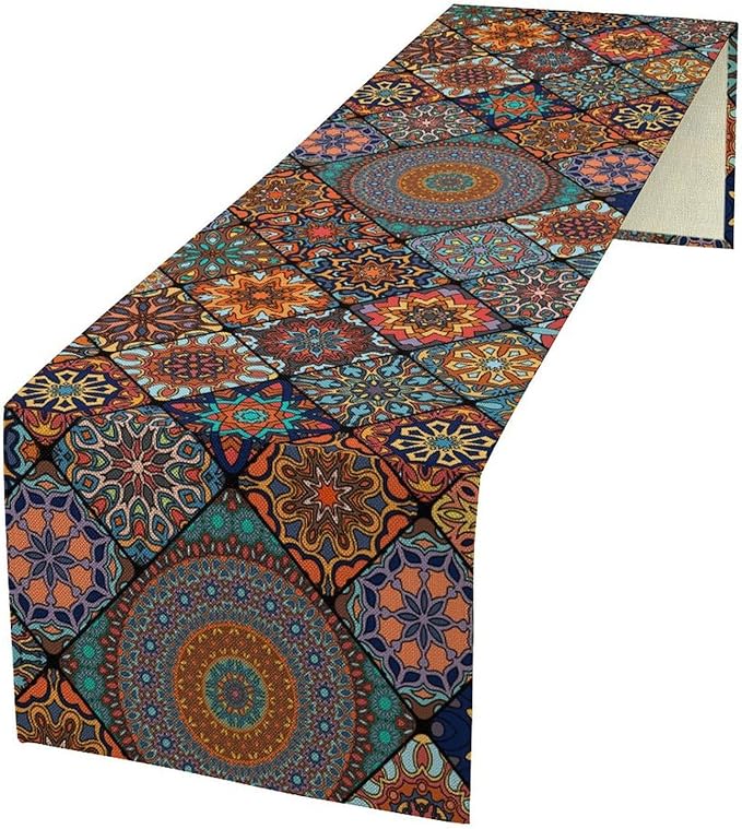 Bohemian Table Runner, Colorful Vintage Indian Mandala Floral Table Runners by JanJCurt