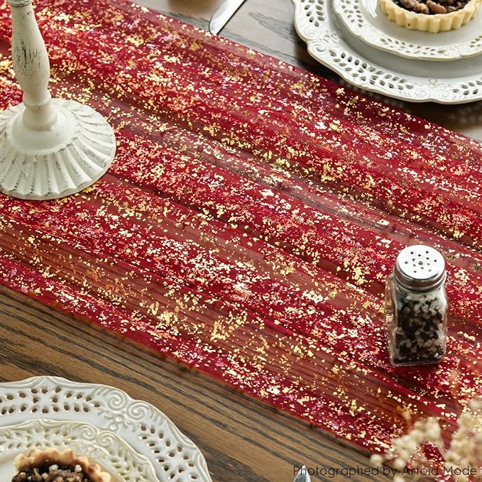 Artoid Mode Red Gold Gauze Table Runner 120 Inch 10FT, Glitter Metallic Foil - Image 6