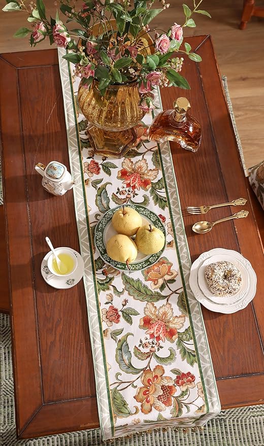 patdrea Designer Elegant French Floral Velvet Table Runner, Fresh Green - Image 9