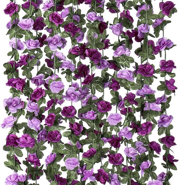 KHOYIME 5 Pack 40 FT Artificial Flower Garland, Fake Purple Roses Vines Silk by KHOYIME