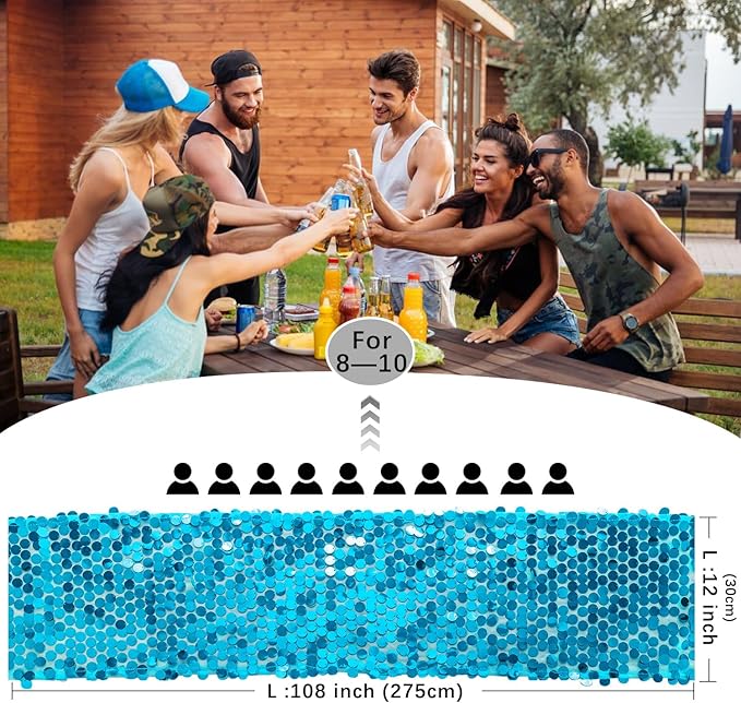 VHH Sequin Table Runner 12 x 108 inches Turquoise Table Runner, Glitter Runner - Image 4