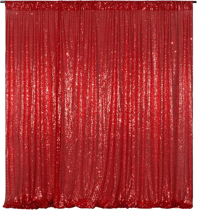 Poise3EHome Red Sequin Backdrop, 8FT x 10FT Sequin Photography Backdrop Curtain by Poise3EHome