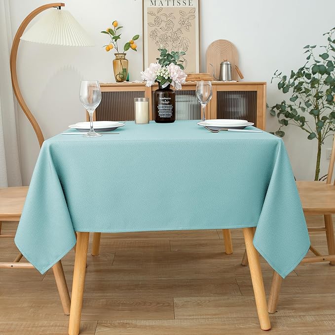 Biscaynebay Square Tablecloth 54x54 Inch-Auqa Blue Card Fabric Table - Image 3